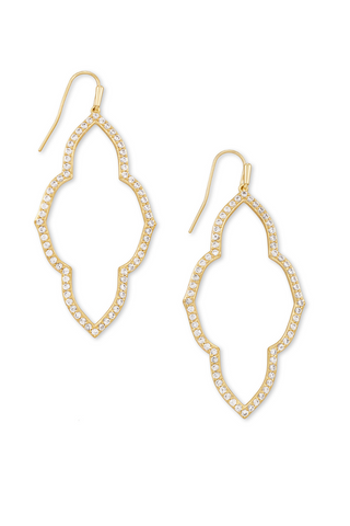 Abbie Gold Small Open Frame Earrings in White Crystal