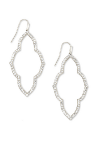 Abbie Silver Small Open Frame Earrings in White Crystal