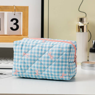QUILTED CHECKER BOW COSMETIC BAG