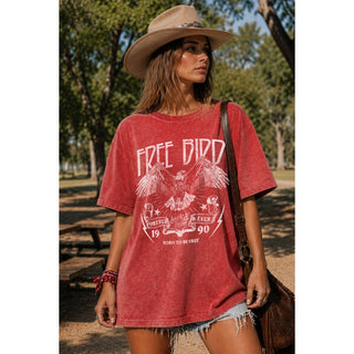 Free Bird Eagle Mineral Wash Oversized Graphic Tee