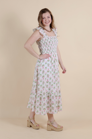 Petal Garden Smocked Midi Dress