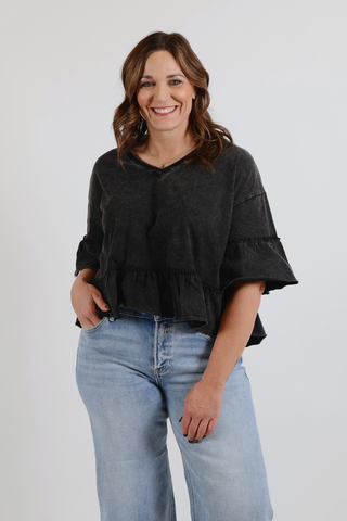 Washed Willow Ruffle Knit Top
