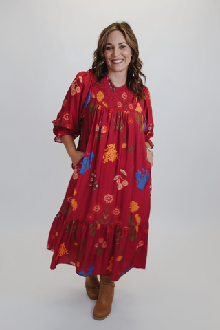 Autumn Blossom Smocked Maxi Dress