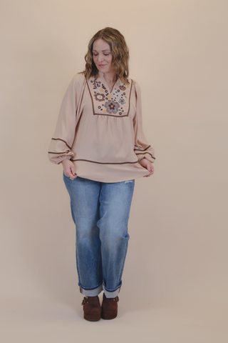 Wildflower Charm Embroidered Babydoll Blouse