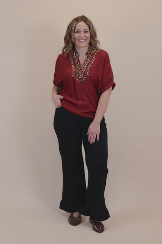 Wild Side Leopard Trim Blouse