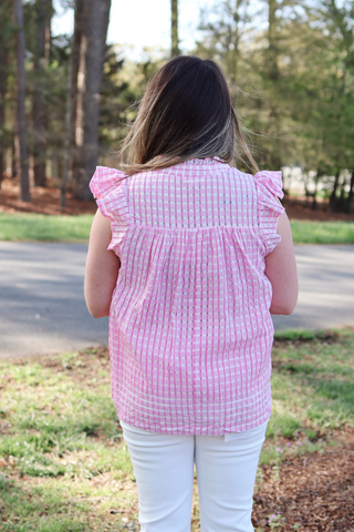 Seersucker Embroidered Top