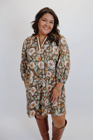 Vintage Camellia Print Mini Dress