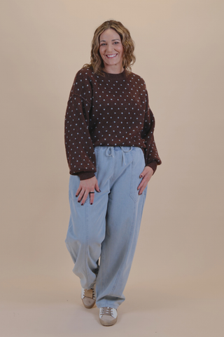 Hot Cocoa Dot Balloon Sleeve Sweater