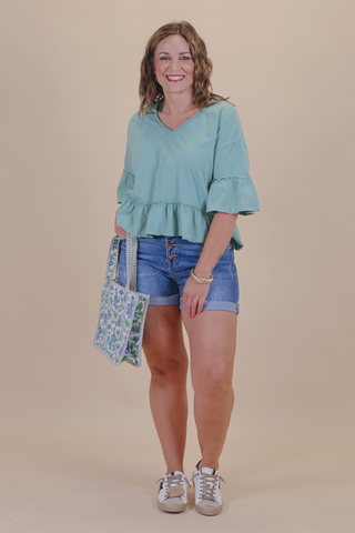 Washed Willow Ruffle Knit Top