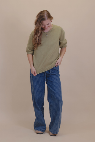 Raw Edge Half Sleeve Sweater Knit Top