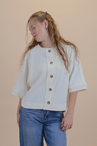 Cream Button Henley Top