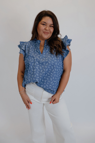 Flutter Sleeve Floral Blouse