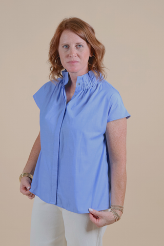Bluebell Breeze Ruffle Collar Top