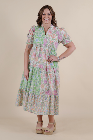 Secret Garden Mixed Print Midi Dress