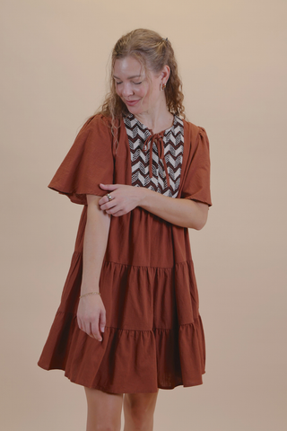 Chevron Crochet Babydoll Mini Dress