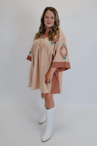 Chasing Sunsets Embroidered Mini Dress in Plus