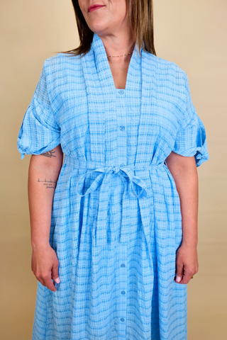 Textured Blue Midi Dress