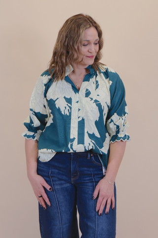 Peony Bloom Scallop Sleeve Blouse