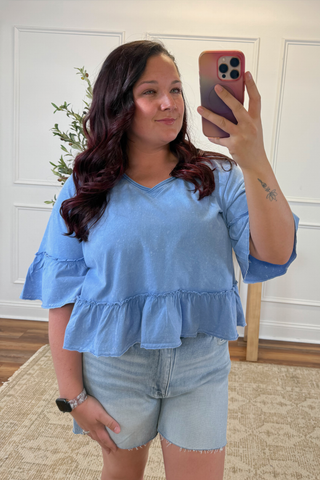 Washed Willow Ruffle Knit Top