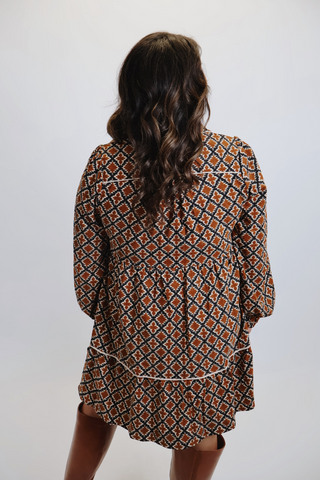 Autumn Mosaic Tiered Mini Dress