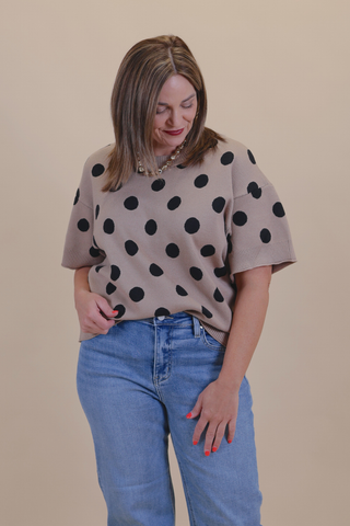 Taupe Dot Sweater Top