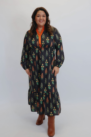 Wildflower Path Contrast Trim Midi Dress