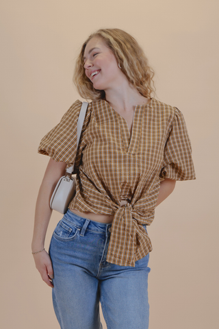 The Charlotte Plaid Tie Front Blouse