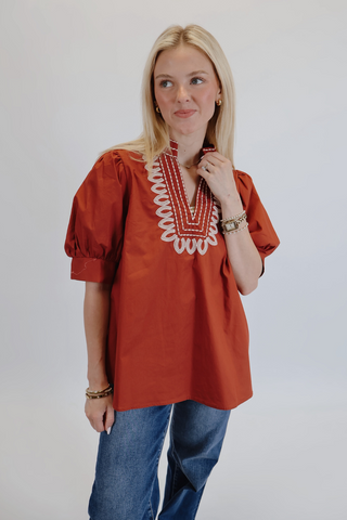 Sienna Embroidered Puff Sleeve Top