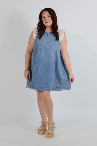 Bluebell Lace Trim Denim Dress