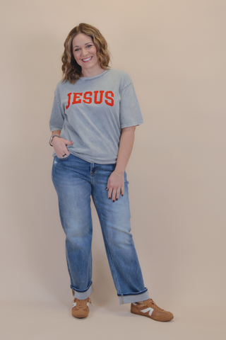 Jesus Mineral Wash Oversized Graphic Tee