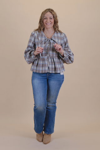 Pumpkin Spice & Plaid Peplum Top