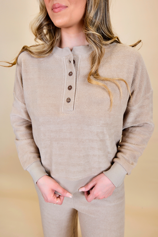Del Sol Herringbone Henley Top