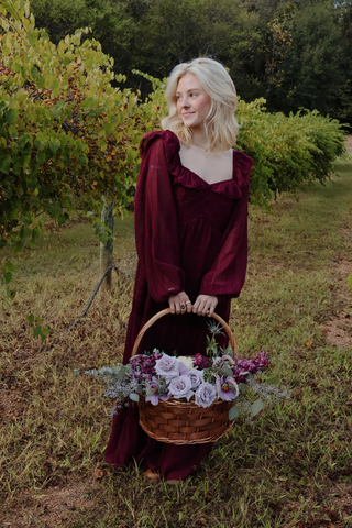 Crimson Ruffle Chiffon Maxi Dress