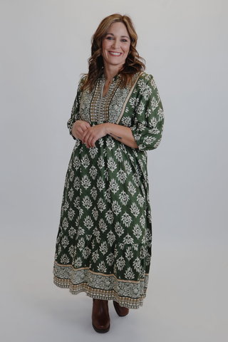 Sage Meadow Abstract Border Midi Dress