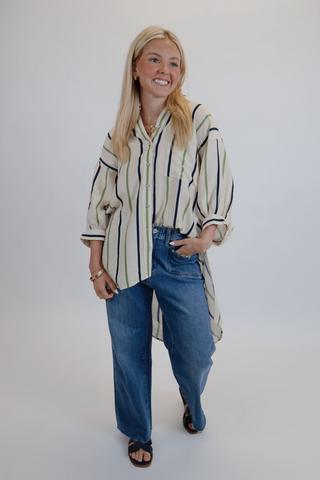 Harbor Stripe Button-Up Shirt