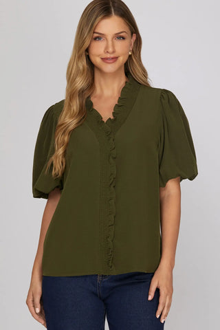Sweet Ruffle Smocked Neck Blouse