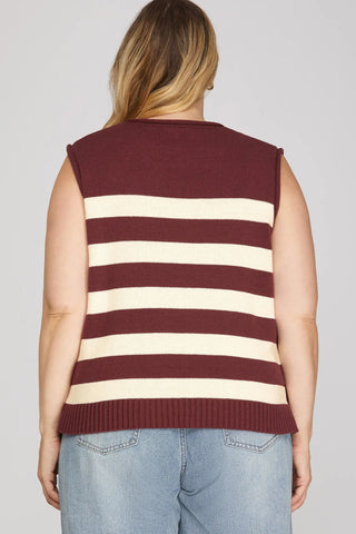 Cranberry Coast Stripe Sweater Vest in Plus