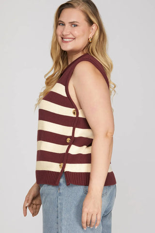Cranberry Coast Stripe Sweater Vest in Plus