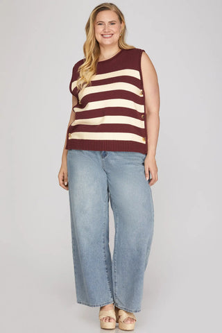 Cranberry Coast Stripe Sweater Vest in Plus
