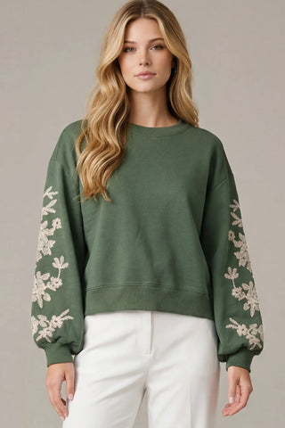 Garden Bloom Embroidered Sleeve Top