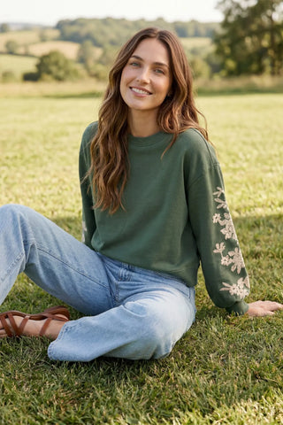 Garden Bloom Embroidered Sleeve Top