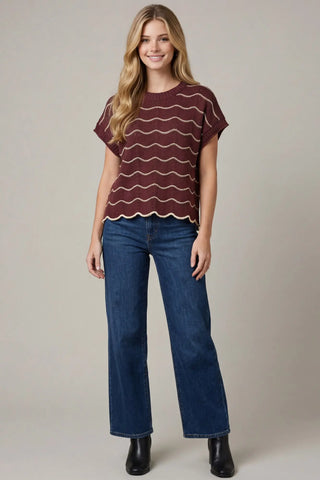 Ripple Wave Scallop Sweater Top