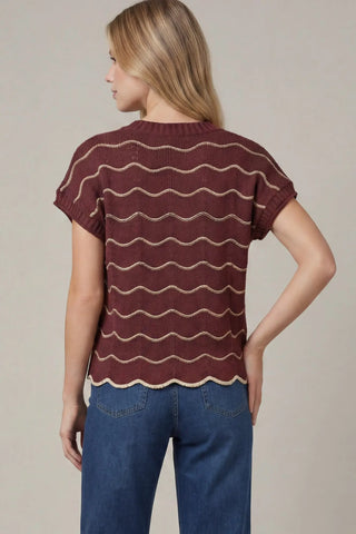 Ripple Wave Scallop Sweater Top