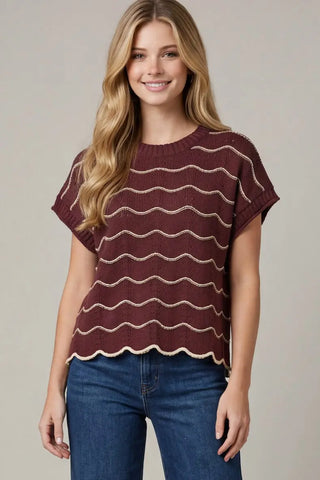 Ripple Wave Scallop Sweater Top