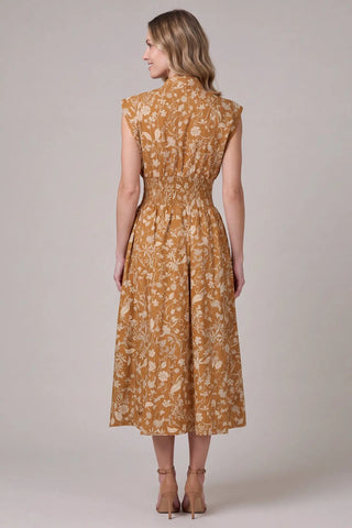 Golden Meadow Smocked Waist Midi Dress