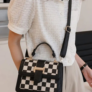 Checkered Buckle Flap Mini Satchel