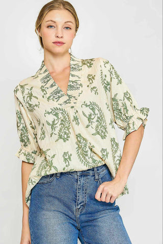 Willow Vine Ruffle Trim Blouse