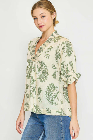 Willow Vine Ruffle Trim Blouse