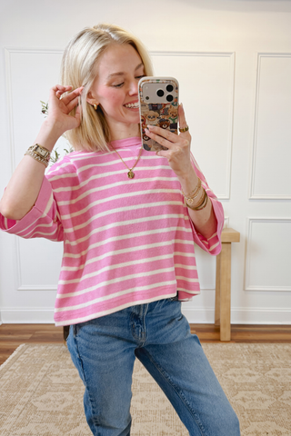 Pink Sugar Stripe Easy Knit Top