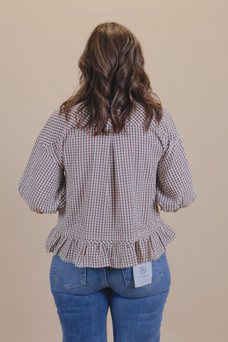 Cocoa Check Peplum Top